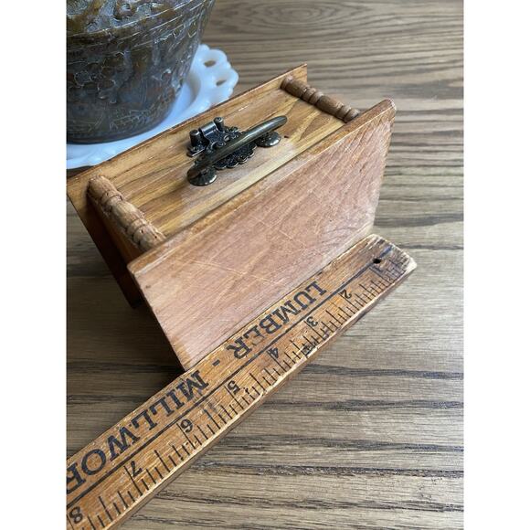 Vintage Wood Jewelry Box Small Jewelry Box With Hinged Lid - Picture 4 of 6